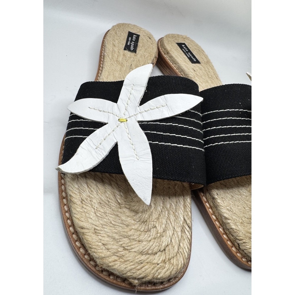 Kate Spade Black and White Jute Slide Elba Sandals Size 7.5 38 - Picture 4 of 7